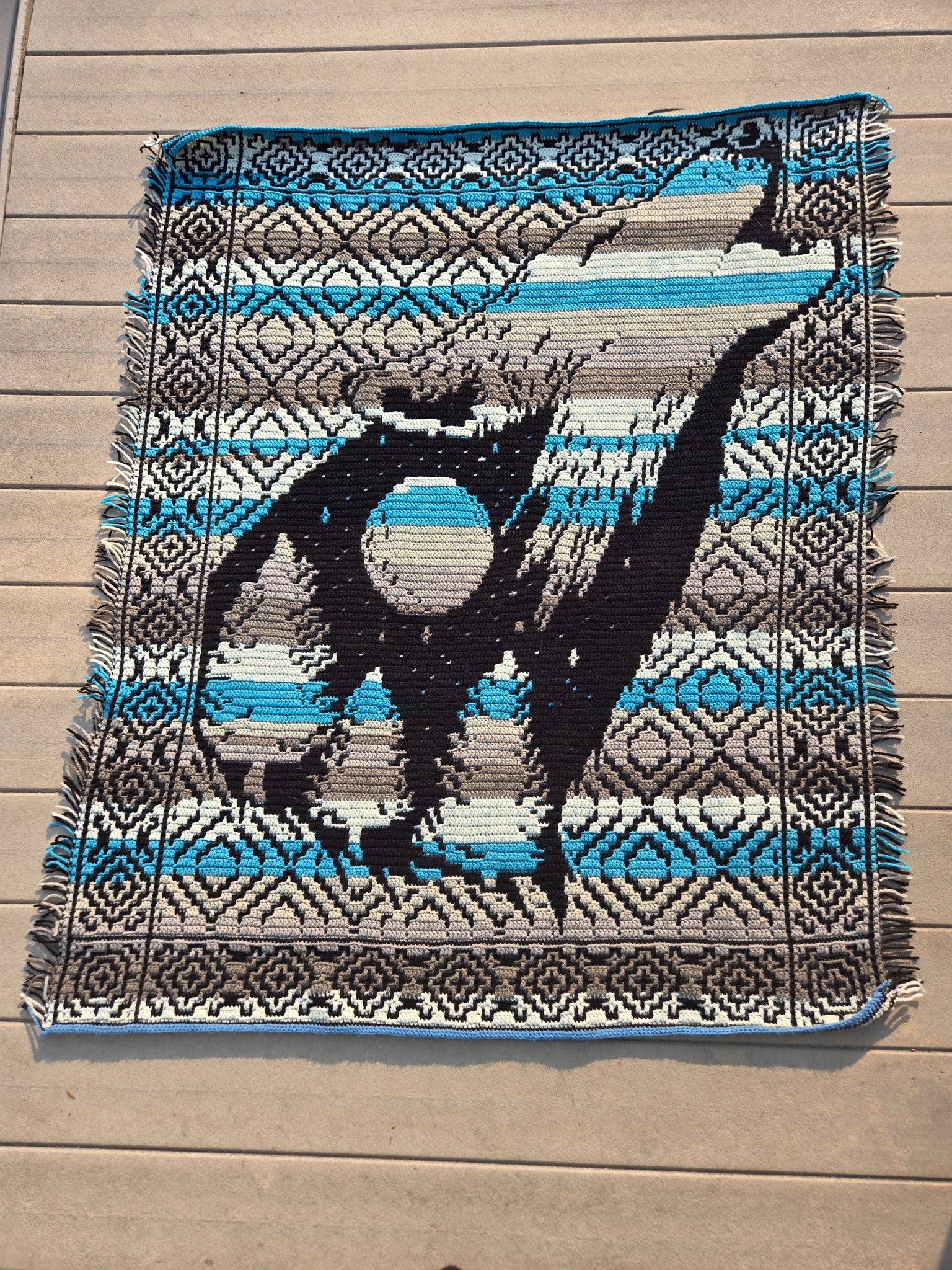 Moonlight Serenade Howling Wolf Mosaic Crochet Pattern | Nerd