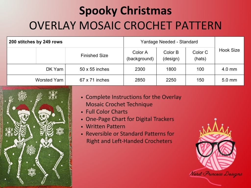 Spooky Christmas Mosaic Crochet Blanket - Dancing Skeletons - Image 2