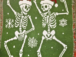 Spooky Christmas Mosaic Crochet Blanket - Dancing Skeletons