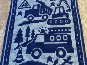 Big Construction Trucks Mosaic Crochet Baby Blanket Pattern